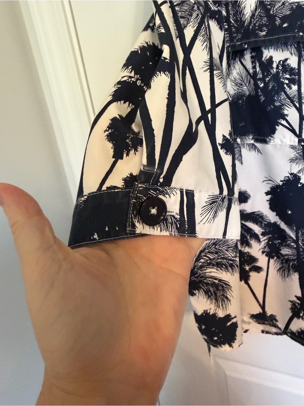 Chico's White Button-Down Top with Navy and White Palm Print - Picture 5 of 7